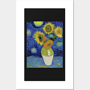 Starry Night Meets Sunflowers By Ricaso Posters and Art